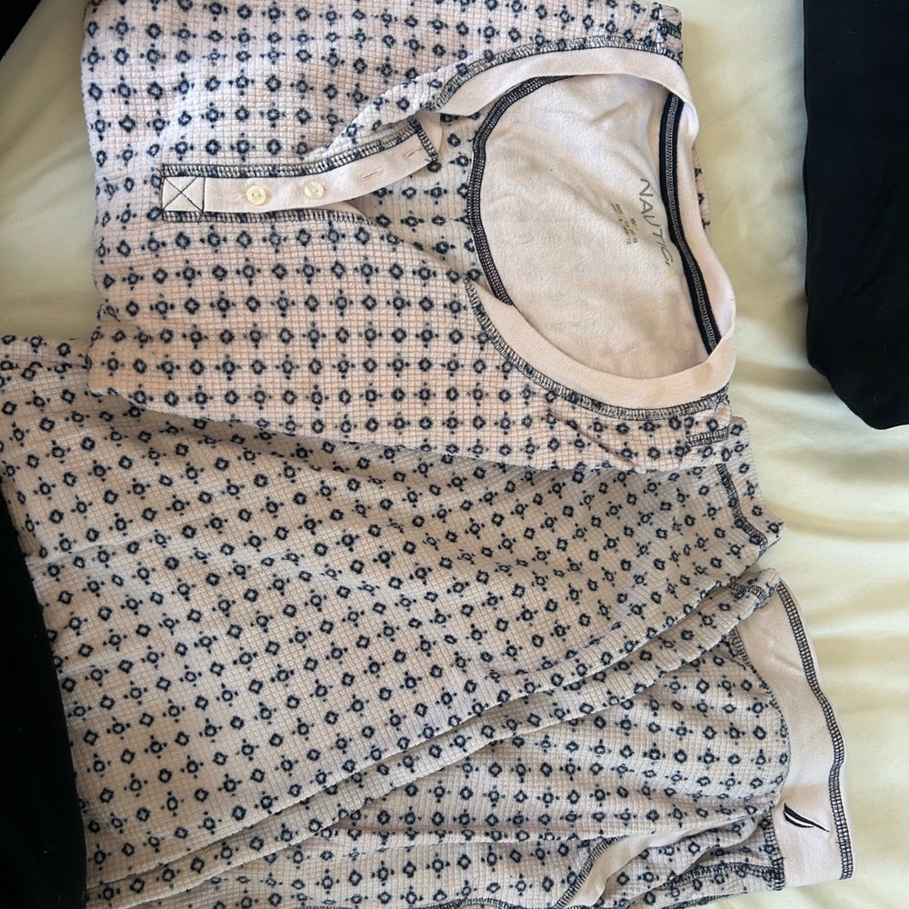 Nautica White Tee with Navy Trim and Pink Accent